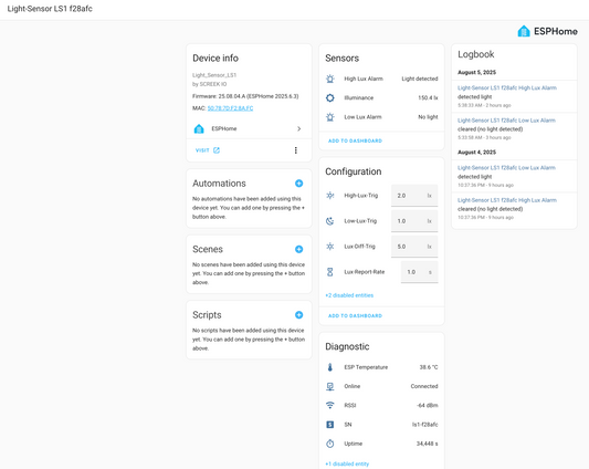 Light-Sensor LS1 For HomeAssistant By Screek (BH1750 + ESP32C3 + ESPHome)