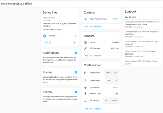 Distance Sensor DS1 For Home Assistant By Screek (VL53L1X + ESP32-C3 + ESPHome)