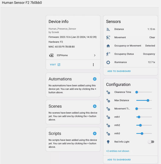 Human Sensor F2 For Home Assistant By SCREEK (HLK-LD1125F + ESP32-C3 + ESPHome)