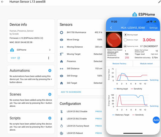 Human Sensor L13 For Home Assistant By SCREEK (HLK-LD2412S + ESP32-C3 + ESPHome)