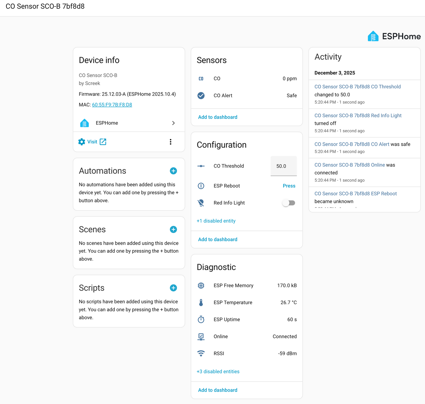 ✨[New]CO Sensor SCO-B For Home Assistant By SCREEK (FC-CO-5000 + ESP32-C3 + ESPHome)