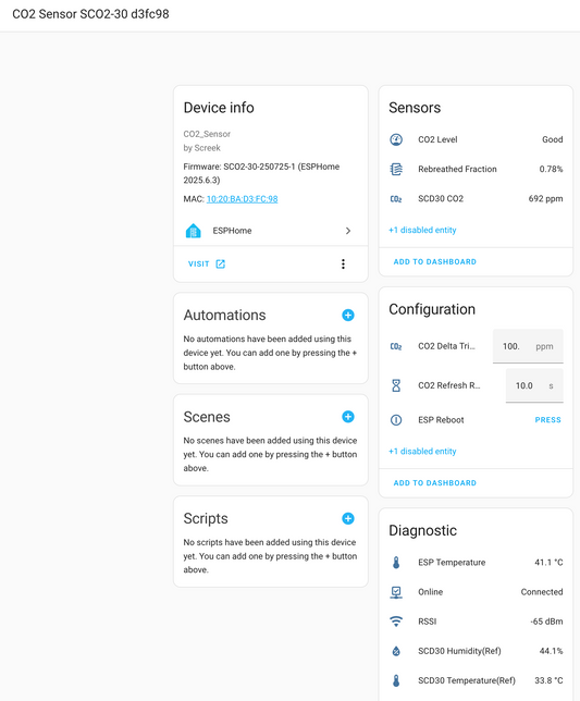 ✨[New]CO2 Sensor SCO2-30 For Home Assistant By SCREEK (SCD30 + ESP32-C3 + ESPHome)
