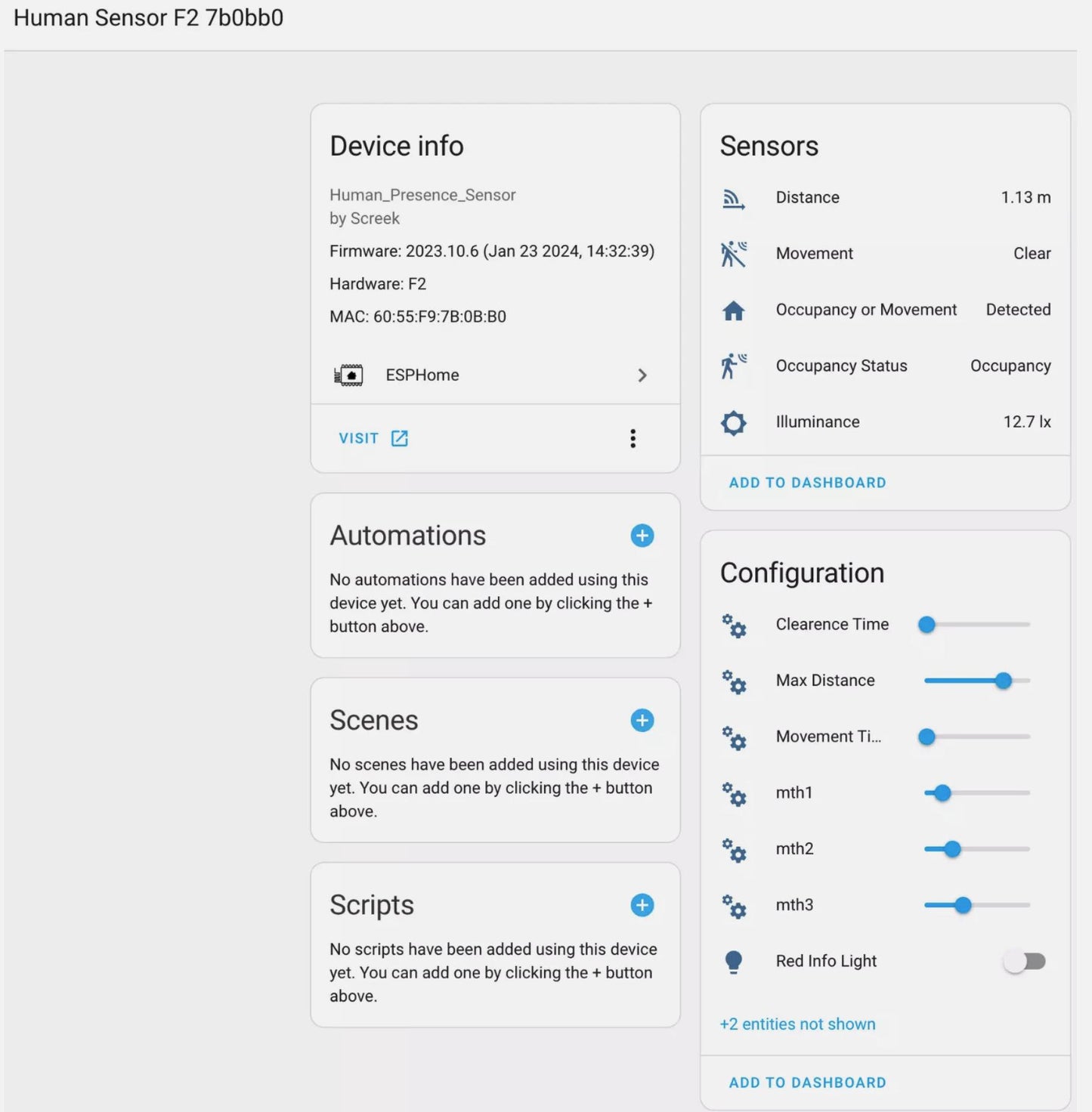 Human Sensor F2 For Home Assistant By SCREEK (HLK-LD1125F + ESP32-C3 + ESPHome)